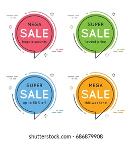 Set of flat circle speech bubble shaped banners, price tags, stickers, badges. Vector illustration set