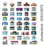 Set of the flat city buildingss and shops. Vector EPS10 illustration. 