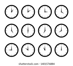 set of Flat clock icons isolated on white background.  World clock, time zone. Vector illustration - Vector