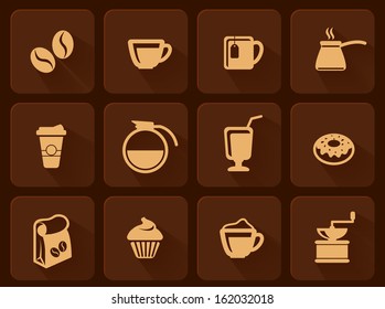 Set of flat coffee icon. Vector clip-art illustration.