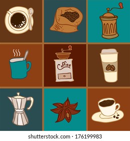 set of flat coffee icon, vector design element