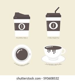 set of flat coffee icons, vintage style