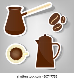 set of flat coffee stickers icon