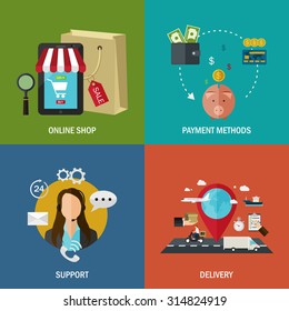Set of flat color banners. Concept for online shop. Vector EPS10 illustration. 