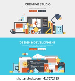 Set of Flat Color Banners Design Concepts for Creative Studio, Design and Development.Vector