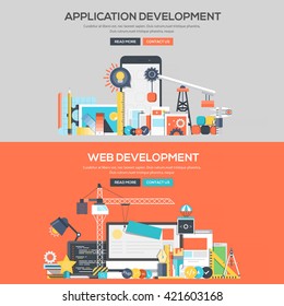 Set of Flat Color Banners Design Concepts for Application Development and Web Development.Vector