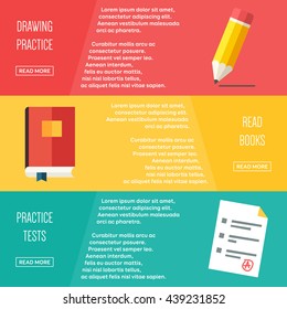 Set of flat color design web banners for Learning. Concepts web banner and printed materials. Vector illustration.