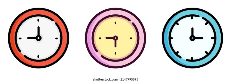 Setzen Sie ein flaches Farbsymbol von Uhr, Wecker.