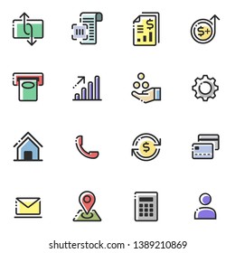Set of flat color icons collection of finance or banking. Suitable for website, presentation - Vector