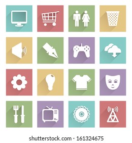 set of flat color icons with long shadows, eps 10 with transparencies, soft series set 2