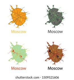 Set of Flat color map of Moscow. All objects are located on separate layers.