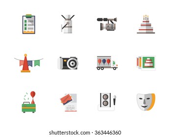 Set of flat color style vector icons for special event and party organization, catering service, event agency. Elements of web design for business, website and mobile.