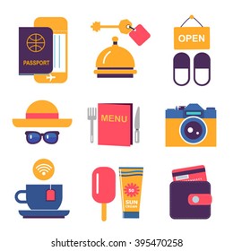 set of flat color vector icons for travel