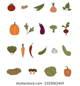 Set of flat color vegetables. Icons vector illustration