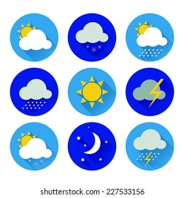 Set of flat color weather icons