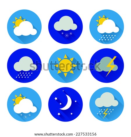 Set of flat color weather icons