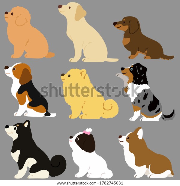 横向きのイラストに丸い犬のセット のベクター画像素材 ロイヤリティフリー Shutterstock