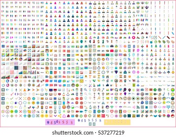Set flat colored icons, different style and coloring. More than a thousand icons for web design.