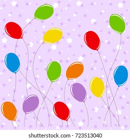 Set of flat colored isolated balloons on ropes.
