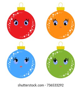 Set of flat colored isolated Christmas tree balls. Lovely cartoon for decorating postcards and design.
