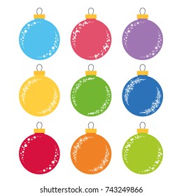 Set of flat colored isolated Christmas tree balls.