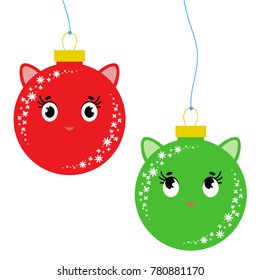 Set of flat colored isolated toys of toms with ears. Simple design for decoration. On a white background.