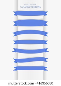 Set of flat colored ribbons. Modern flat icons in stylish colors.  Cyan ribbons for Web and Mobile Application or banners , with place for your text. Vector illustration.