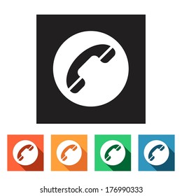 Set of flat colored simple icons (phone, telephone, communication), vector illustration