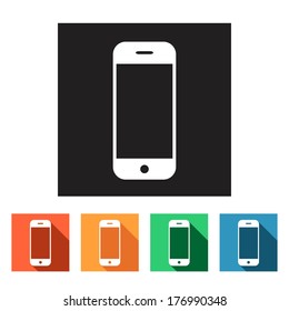 Set of flat colored simple icons (phone, telephone, communication), vector illustration