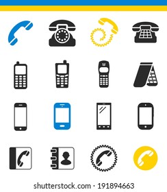 Set of flat colored simple icons (phone, telephone, communication), vector illustration