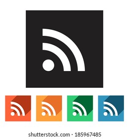 Set of flat colored simple rss icons, vector illustration