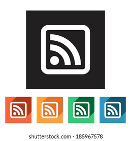 Set of flat colored simple rss icons, vector illustration