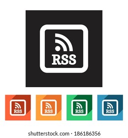 Set of flat colored simple rss icons, vector illustration