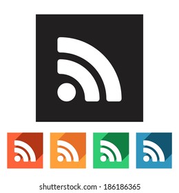 Set of flat colored simple rss icons, vector illustration