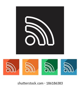 Set of flat colored simple rss icons, vector illustration