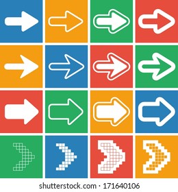 Set of flat colored simple web icons (arrows), vector illustration