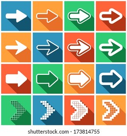 Set of flat colored simple web icons (arrows), vector illustration