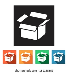 Set of flat colored simple web icons (package, cargo box, logistics, freight, trucking industry, delivery), vector illustration