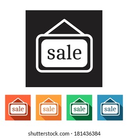 Set of flat colored simple web icons (shopping, price label, price tag, sale, discount), vector illustration