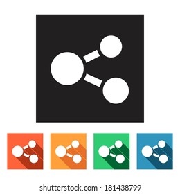 Set of flat colored simple web icons (share sign, social media, social network, send, sharing), vector illustration