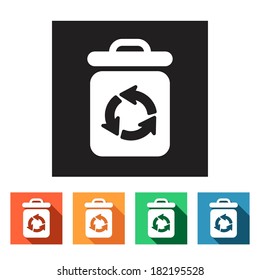 Set of flat colored simple web icons (recycle waste bins), vector illustration
