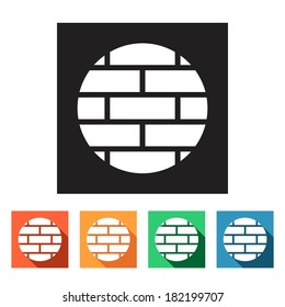 Set of flat colored simple web icons (bricks, brickwall, brickwork), vector illustration