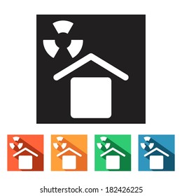 Set of flat colored simple web icons (packing symbol, keep away from radiation), vector