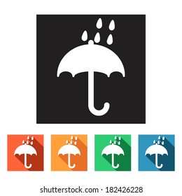 Set of flat colored simple web icons (packing symbol, cardboard packaging, keep away from water, keep dry, umbrella), vector illustration