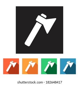 Set of flat colored simple web icons (axe, ax, hatchet, tools, hardware, manufacture), vector illustration