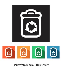 Set of flat colored simple web icons (recycle waste bins), vector illustration