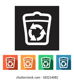 Set of flat colored simple web icons (recycle waste bins), vector illustration