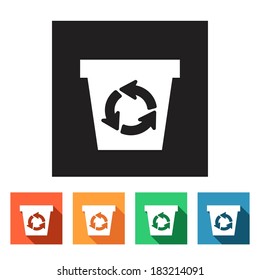 Set of flat colored simple web icons (recycle waste bins), vector illustration