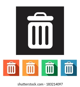 Set of flat colored simple web icons (recycle bin), vector illustration
