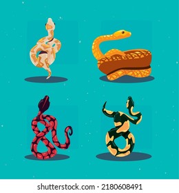 set of flat colored snakes set